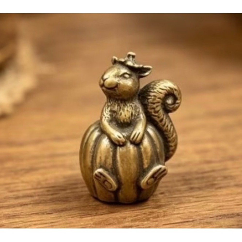 Brass Pumpkin Squirrel Figure Gold Miniature Decor New